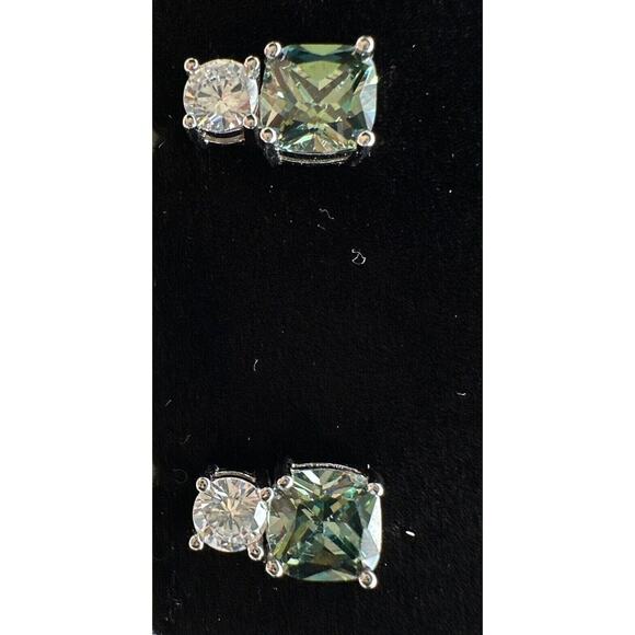 Cushion Cut 2.3ct Green Sapphire & Diamond .925 Silver Stud Earrings Lab Created - Picture 11 of 16